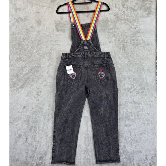 Laser Kitten Forever 21 Overalls Womens Medium Rainbow Straps Rose Heart Denim - Picture 2 of 14